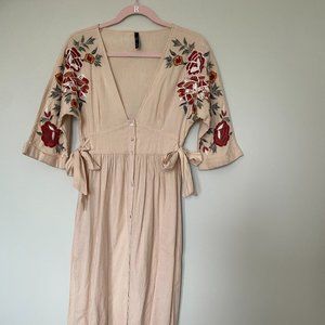 Gorgeous Linen Dress with Flower Embroidery